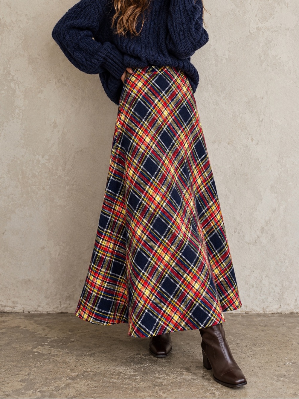 VINTAGE 1960s Handmade Wool Plaid Maxi Skirt A-Line Tartan